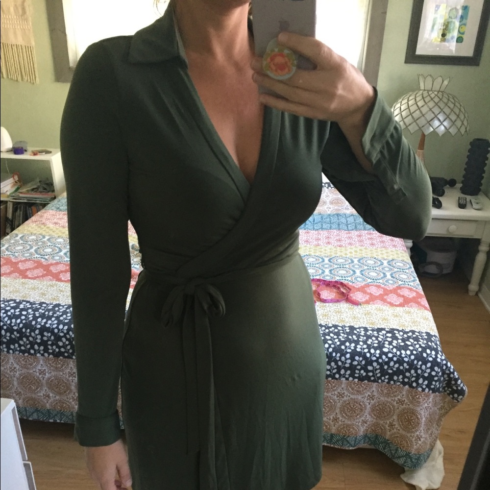 Calvin Klein wrap dress in olive green